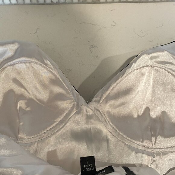 Bebe Rose Floral Mini Cocktail Dress, White, Black, Green, V-Neck, Sleeveless, S - Picture 3 of 8